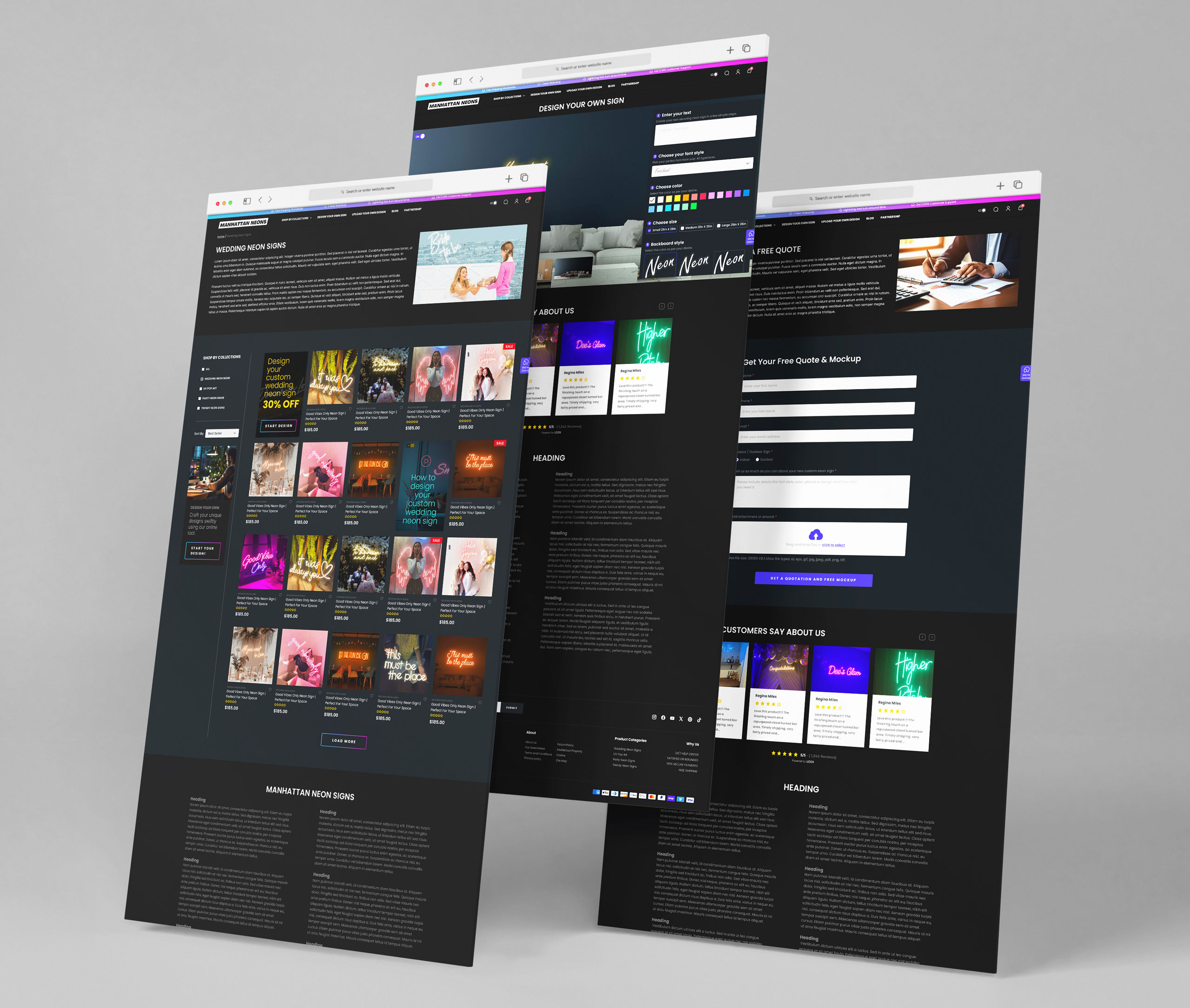 Manhattan Neons homepage and product showcase